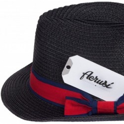 Fedoras Men Women Short Brim Sunblock Summer Fedora Straw Hat with Manhattan Style - Black - CZ12GZ7O0DB $19.24