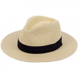 Sun Hats Panama Straw Hats-Womens Sun Hat Summer Wide Brim Floppy Fedora Beach Cap UPF50+ - A02-straw Yellow - C917YTYIQ7I $3...