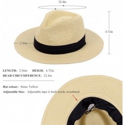Sun Hats Panama Straw Hats-Womens Sun Hat Summer Wide Brim Floppy Fedora Beach Cap UPF50+ - A02-straw Yellow - C917YTYIQ7I $4...