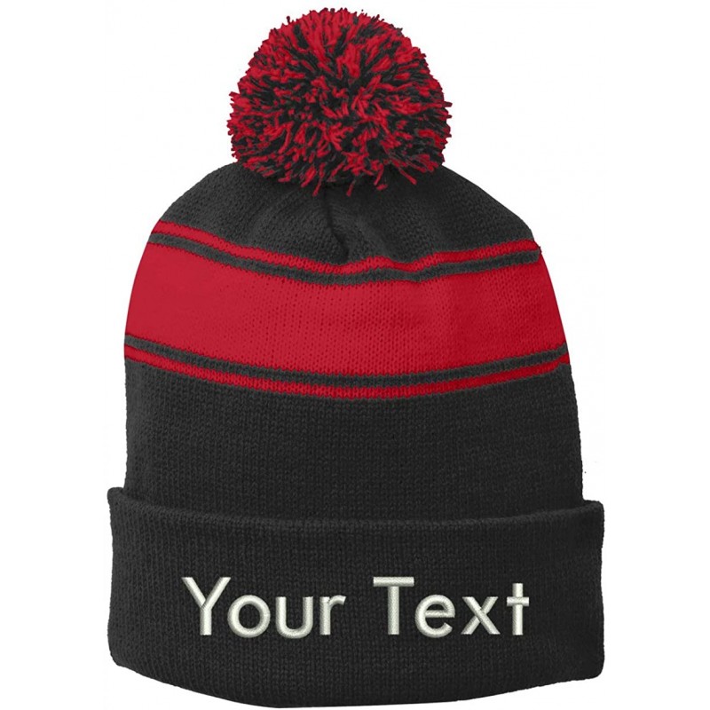 Skullies & Beanies Stc28 Winter Beanie Customized Custom Beanie Hats - Black/Red - C518XI40O4Q $21.18
