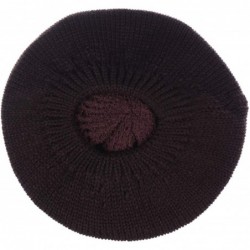 Berets Womens Winter Cozy Cable Fleece Lined Knit Beret Beanie Hat (Set Available) - Dk.brown Ribbed Solid Button - C618UD36U...