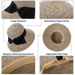 Sun Hats Packable Straw Floppy Fedora Panama Derby Beach Sun Hat for Women Band Ribbon 55-58cm - Brown_69087 - CF18SQ8KRCX $2...
