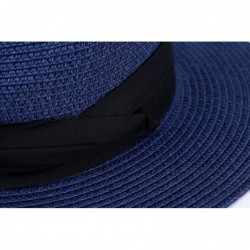 Fedoras Women and Mens Panama Hat Classic Fedora Straw Sun Hat - Navy - CX17YY7K03C $34.20