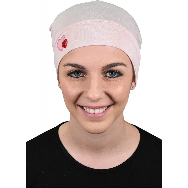 Skullies & Beanies Womens Soft Sleep Cap Comfy Cancer Hat with Hearts Applique - Light Pink - CA17X0H58AN $20.47