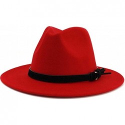 Fedoras Men & Women Vintage Wide Brim Fedora Hat with Belt Buckle - Black Belt-red - C118WODKKQ2 $42.61