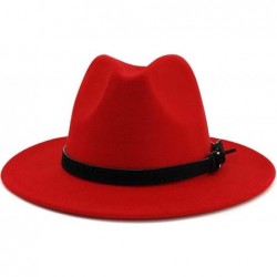 Fedoras Men & Women Vintage Wide Brim Fedora Hat with Belt Buckle - Black Belt-red - C118WODKKQ2 $44.85