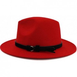 Fedoras Men & Women Vintage Wide Brim Fedora Hat with Belt Buckle - Black Belt-red - C118WODKKQ2 $44.85