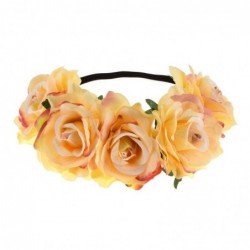 Headbands Rose Floral Crown Garland Flower Headband Headpiece for Wedding Festival (Champagne) - Champagne - CL18CGERQGA $17.33