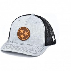 Baseball Caps Tennessee 'The Tristar' Leather Patch Hat Curved Trucker - Heather Grey/Black - CM18IGOE59T $52.12