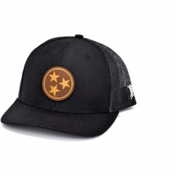 Baseball Caps Tennessee 'The Tristar' Leather Patch Hat Curved Trucker - Heather Grey/Black - CM18IGOE59T $47.03
