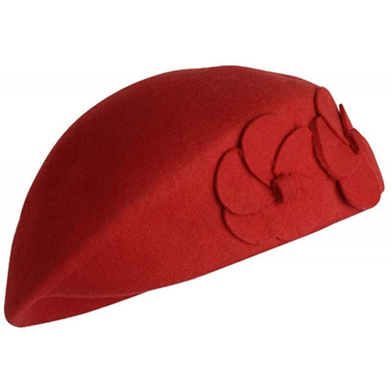 Berets 100% Wool Womens Beret Felt Elegant Women French Style Tag Beanie Warm Pillbox Hat Tam Cap - Watermelon Red - CB18I8NY...