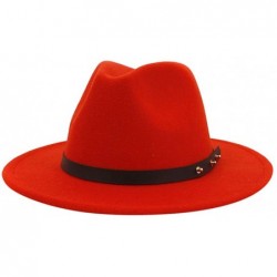 Fedoras Mens Western Cowboy Hat Faux Felt Wide Brim Fedora Hat - B Red - CL193W7E492 $21.64