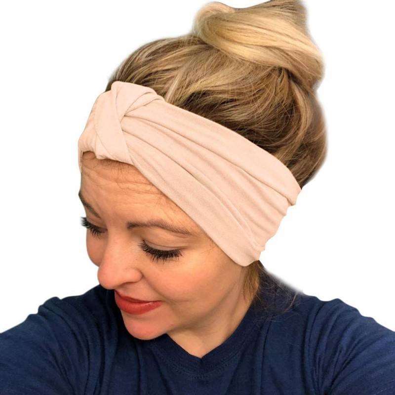 Headbands Women Stretch Headbands Solid Wide Hair Wrap Accessories Knot Headband - Pink - CR18NKMLKNO $14.74