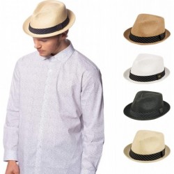 Fedoras Mens Summer Fedora Cuban Style Short Brim Hat - A Natural - CQ12GW8FTOH $30.76