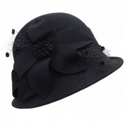 Bucket Hats Womens 1920s Vintage Wool Felt Cloche Bucket Bowler Hat Party Fashion Winter - Style2_black - CD18A9M5HHU $41.27