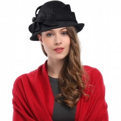 Bucket Hats Womens 1920s Vintage Wool Felt Cloche Bucket Bowler Hat Party Fashion Winter - Style2_black - CD18A9M5HHU $34.78