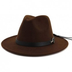 Bucket Hats Wide Brim Vintage Jazz Hat Women Men Belt Buckle Fedora Hat Autumn Winter Casual Elegant Straw Dress Hat - CX18WW...