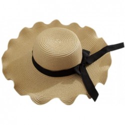 Sun Hats Women Bowknot Straw Hat Stripe Floppy Foldable Roll up Beach Cap Sun Hat Outdoor UV +50 - Beige - C118U957Z38 $28.25