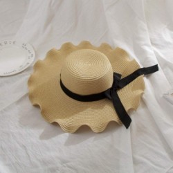 Sun Hats Women Bowknot Straw Hat Stripe Floppy Foldable Roll up Beach Cap Sun Hat Outdoor UV +50 - Beige - C118U957Z38 $19.77