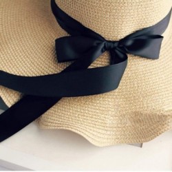 Sun Hats Women Bowknot Straw Hat Stripe Floppy Foldable Roll up Beach Cap Sun Hat Outdoor UV +50 - Beige - C118U957Z38 $19.77