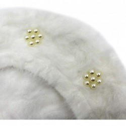 Skullies & Beanies Women Girls Soft Rabbit Fur French Style Beret Pearls Flowers Winter Warm Beanie Hat - White - C618YS20ORO...