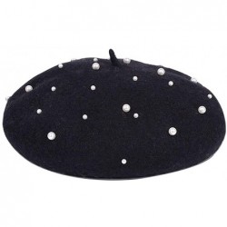 Berets Women Faux Leather Solid Beret French Artist Tam Beanie Hat Cap - Black - CJ18LD6LAIX $37.21
