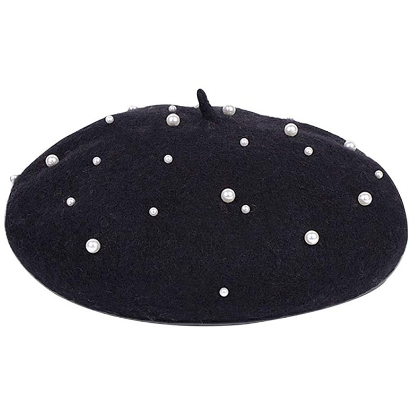 Berets Women Faux Leather Solid Beret French Artist Tam Beanie Hat Cap - Black - CJ18LD6LAIX $29.56
