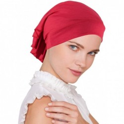 Skullies & Beanies Womens Ruffle Chemo Hat Beanie Scarf- Soft Turban Bandana Head Wrap for Cancer - 07- Red - CY12JDC5Q0L $27.55