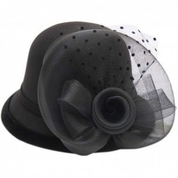 Bucket Hats Cloche Round Hat for Women Beanie Flower Dress Church Elegant British - B-black1 - C718N9S5G0R $37.93