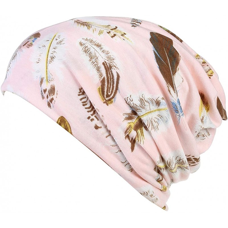 Skullies & Beanies Print Flower Cap Cancer Hats Beanie Stretch Casual Turbans for Women - Feather-(pink) - C718G2RK0CM $22.50
