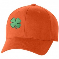 Baseball Caps St Patrick's Day Fitted Hat- Four Leaf Clover Flex Fit Baseball Hat - Full Clover - Orange - CJ18Q876OYN $33.32