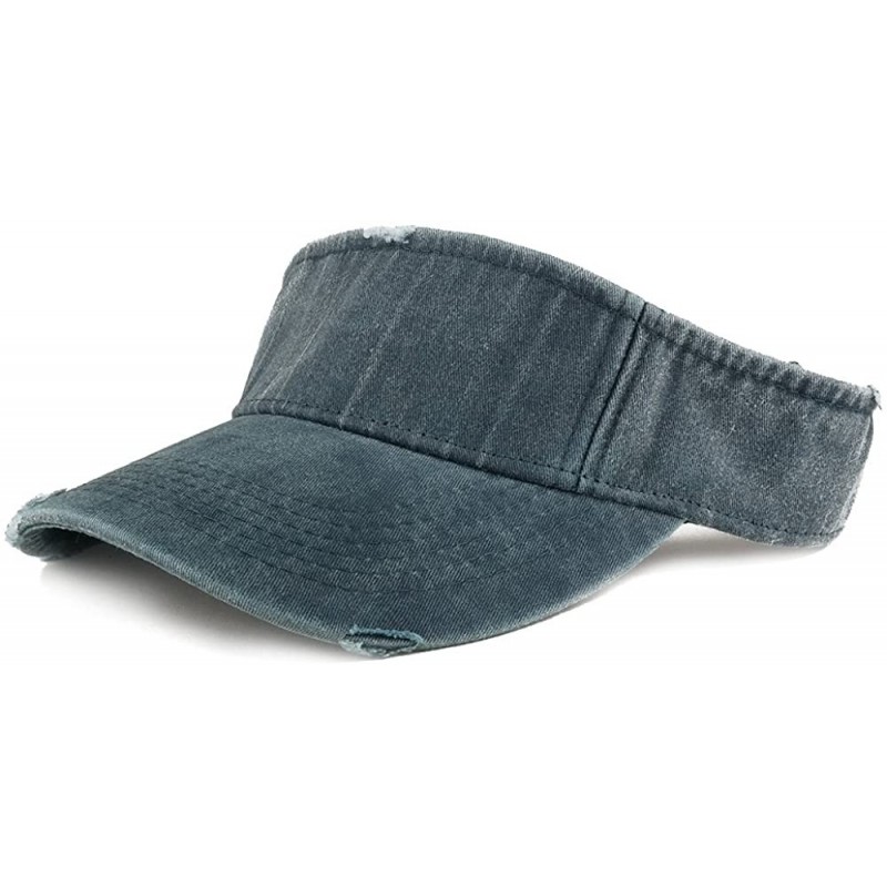 Visors Frayed Pigment Dyed Garment Washed Distressed Adjustable Visor Cap - Midnight Blue - CY186ORZHLZ $23.40
