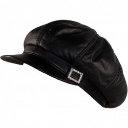 Newsboy Caps Womens Big Baker Boy Cap Leather Hat Newsboy Vintage Slouchy Painter - Black - CV18O22K767 $80.18
