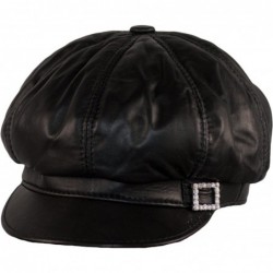 Newsboy Caps Womens Big Baker Boy Cap Leather Hat Newsboy Vintage Slouchy Painter - Black - CV18O22K767 $58.22