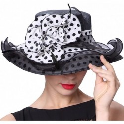 Sun Hats Women Hat Sinamay Summer Hats Polka Dot Bow Organza - White/Black - C212EOXXKXT $86.66