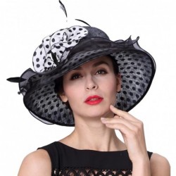 Sun Hats Women Hat Sinamay Summer Hats Polka Dot Bow Organza - White/Black - C212EOXXKXT $61.29