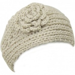 Headbands Winter Hand Knit Floral Headband - Khaki - CY11IDVGNR9 $21.51