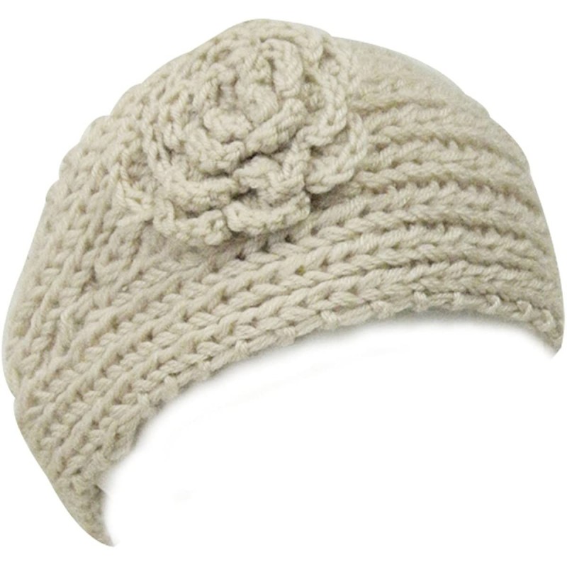 Headbands Winter Hand Knit Floral Headband - Khaki - CY11IDVGNR9 $23.10