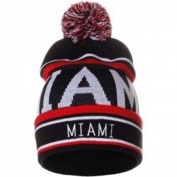 Skullies & Beanies Unisex USA Cities Fashion Large Letters Pom Pom Knit Hat Beanie - Miami Black Red - CW12NEV4SOR $23.61