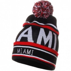 Skullies & Beanies Unisex USA Cities Fashion Large Letters Pom Pom Knit Hat Beanie - Miami Black Red - CW12NEV4SOR $22.71