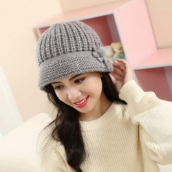 Berets Winter Beret Cap Womens Flower Knit Crochet Beanie Hat Winter Warm Cap - ❤️gray - C618LDQ80I6 $23.34