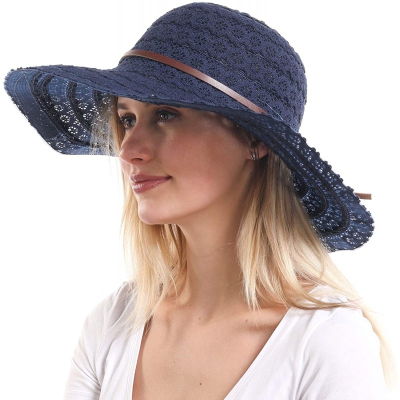 Sun Hats Womens Ladies Packable Adjustable Foldable - Navy - CE194L3D5SA $29.95