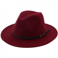 Fedoras Women's Vintage Fedora Hat Lady Retro Wide Brim Hat with Belt Buckle Unisex Classic Cotton Panama Hat - Wine - C1193G...