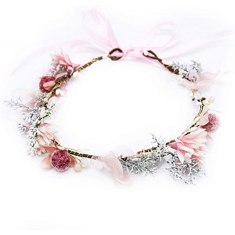 Headbands Boho Flower Headband Hair Wreath Floral Garland Crown Halo Headpiece with Ribbon Wedding Festival Party - f-3 - CW1...