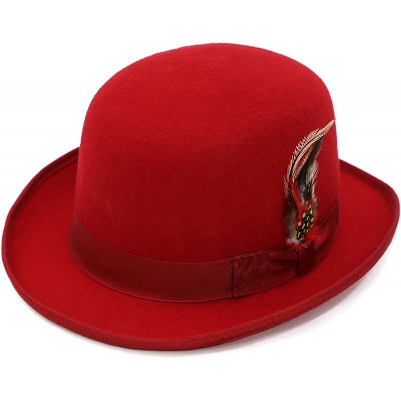 Fedoras Premium Lined Wool Clockwork Orange Style English Bowler Derby Hat - Red - CG11XOIJHIN $53.31