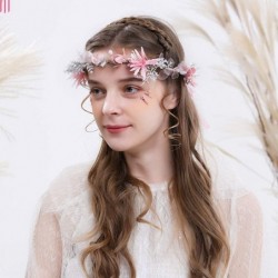 Headbands Boho Flower Headband Hair Wreath Floral Garland Crown Halo Headpiece with Ribbon Wedding Festival Party - f-3 - CW1...