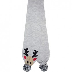 Skullies & Beanies Ladies Christmas Tree Knit Hat with 3D Poms- Bells and Star - Grey Deer - CK18M575TIG $27.00
