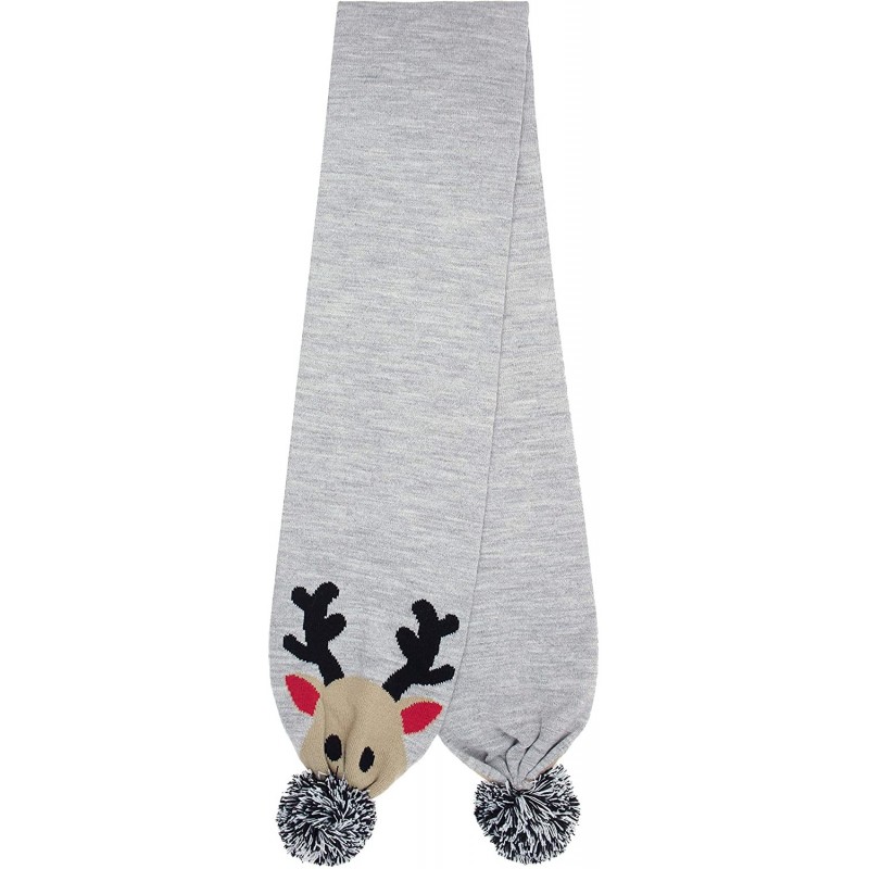 Skullies & Beanies Ladies Christmas Tree Knit Hat with 3D Poms- Bells and Star - Grey Deer - CK18M575TIG $34.92