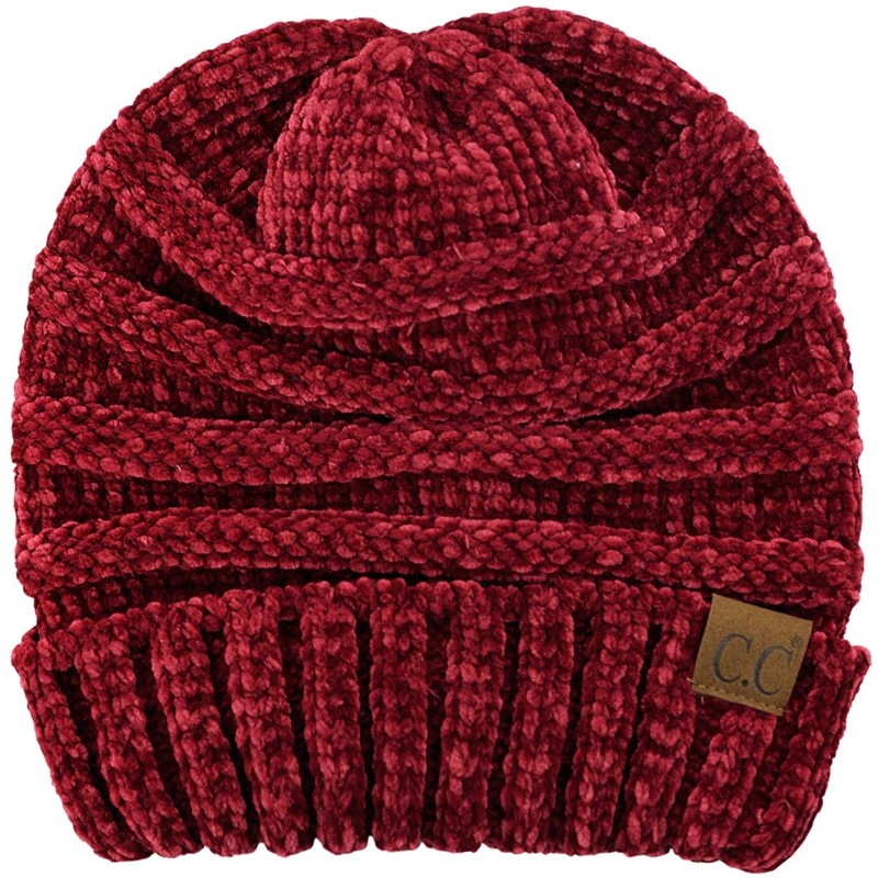 Skullies & Beanies Women's Chenille Oversized Baggy Soft Warm Thick Knit Beanie Cap Hat - Burgundy - CC18IQGI7Z7 $35.50