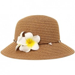 Sun Hats Girls Flower Straw Hat Large Brim Beachwear Sunhat Floral Tea Party Cap - Khaki a - CR18EO70WG5 $25.19